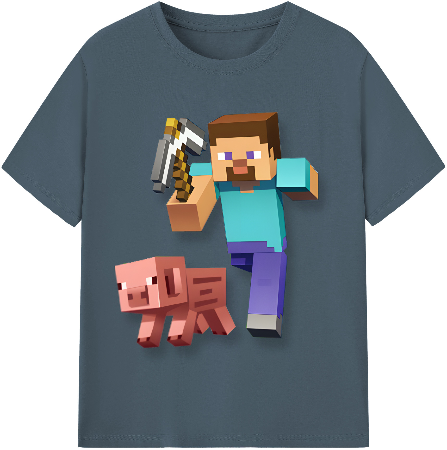 （画像用） マインクラフト ブロックの世界 Minecraft MC Block world 綿100％半袖Tシャツ（フロントプリント）